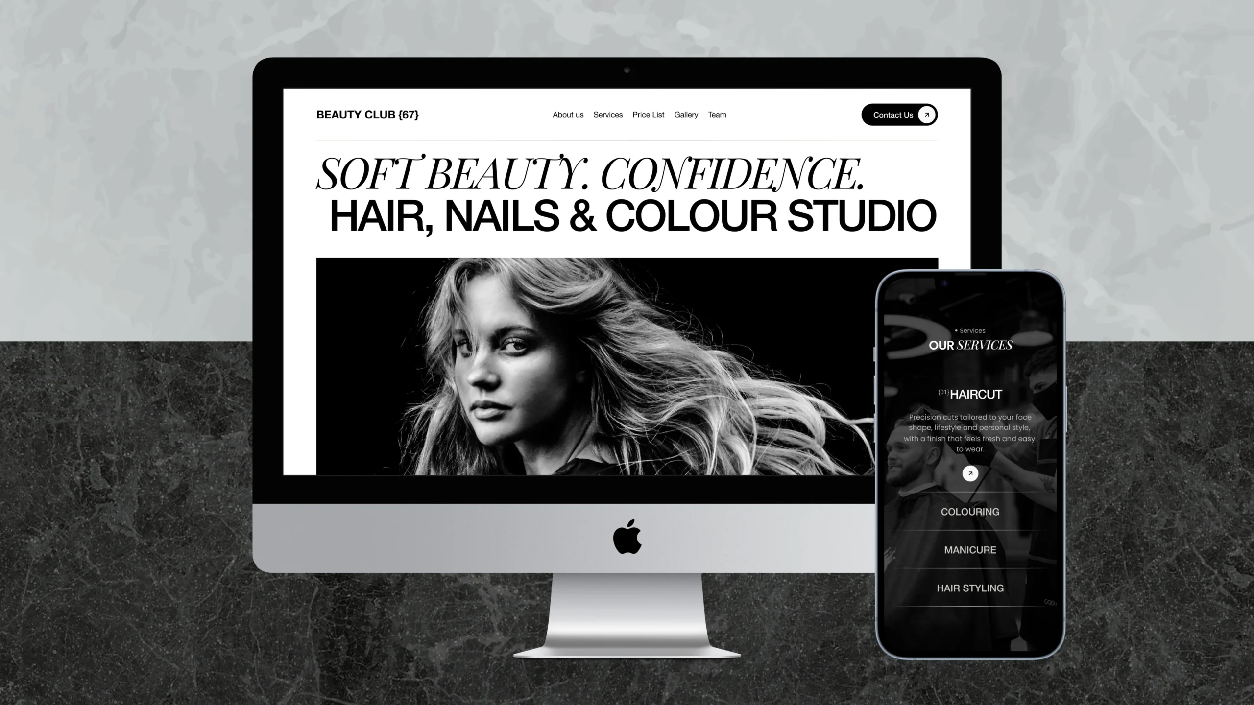 Black and white visuals create a confident and memorable first impression