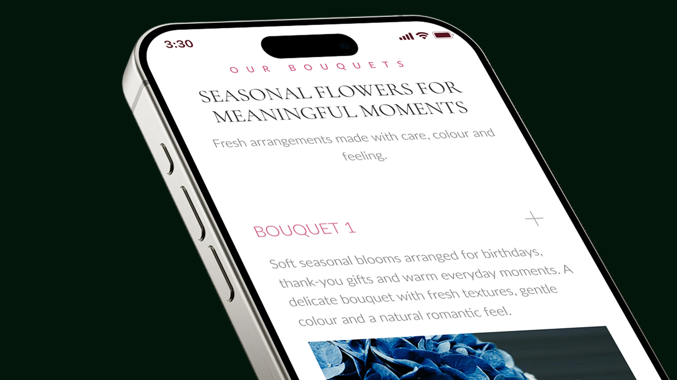 Bouquet sections help users choose flowers for different occasions