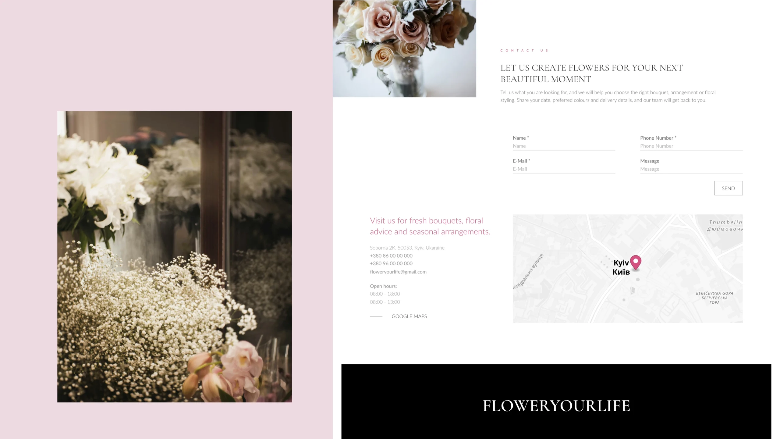 Contact form and location blocks make the next step simple