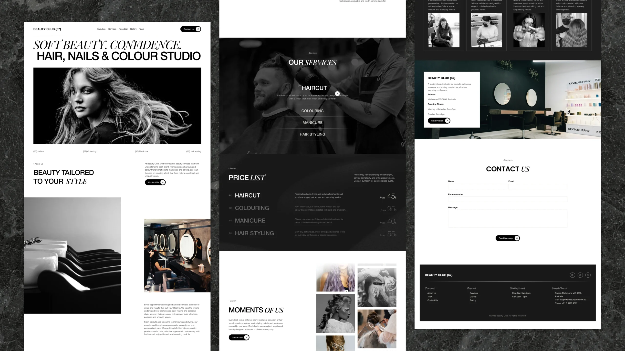 Service sections help users quickly understand the salon’s core offers