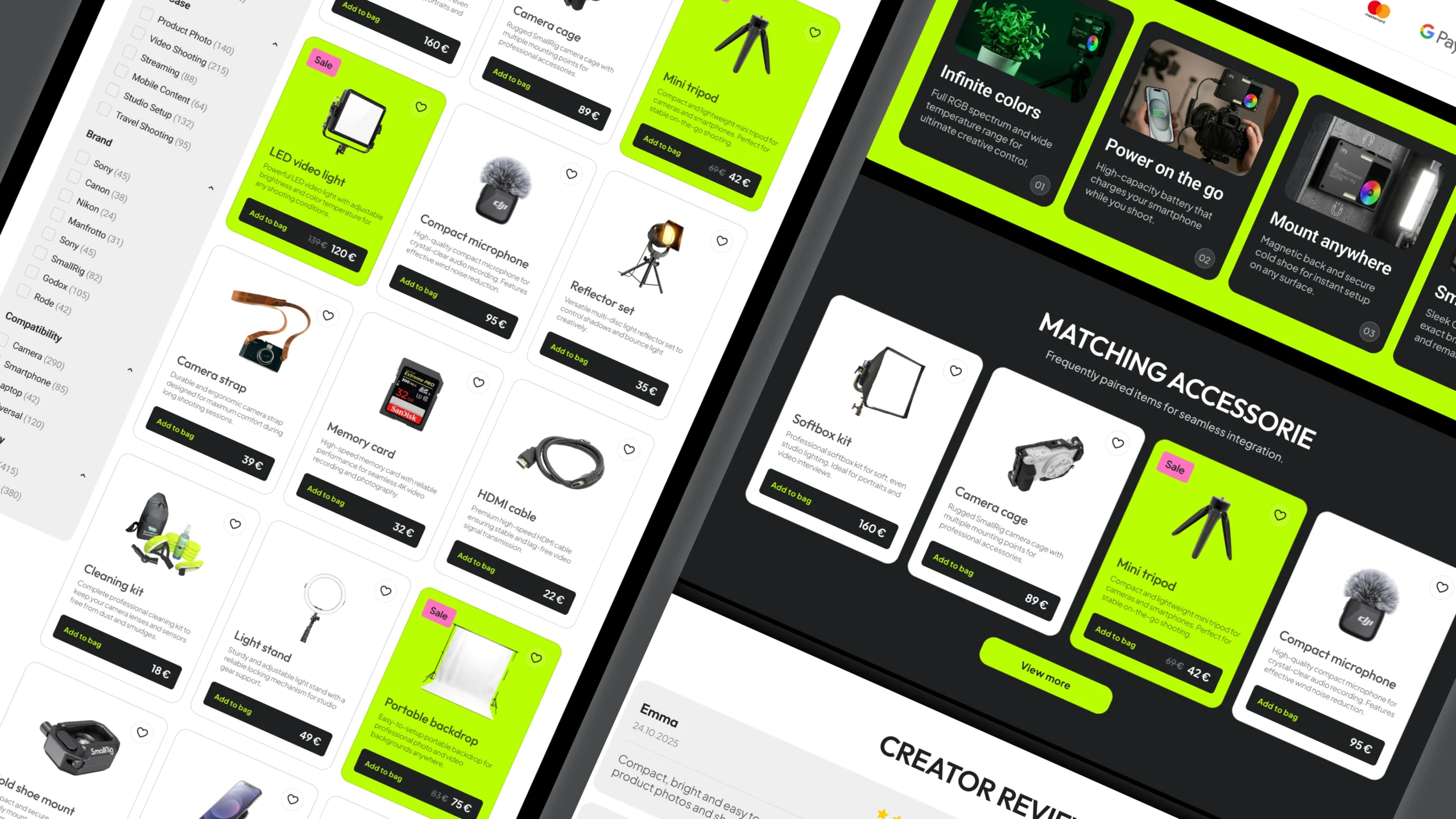 The design combines a clean e commerce structure with a creative lifestyle mood
